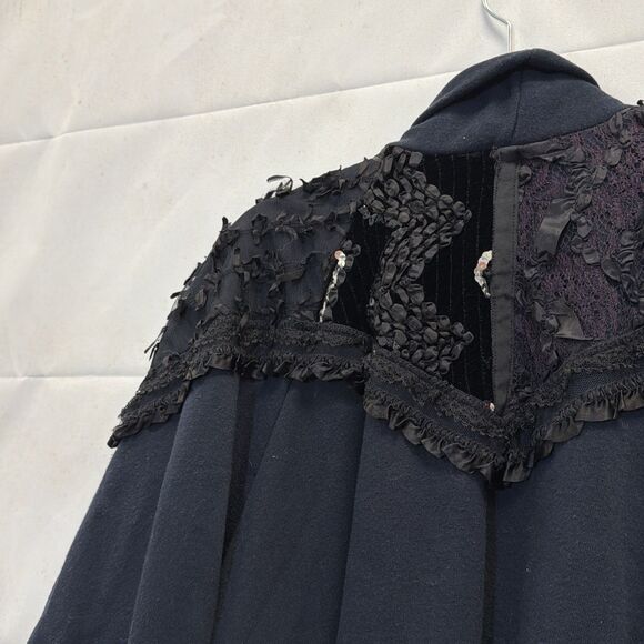 Vintage Sachi New York Black Long Cardigan Coat Beaded Lace Embellished - Picture 4 of 14